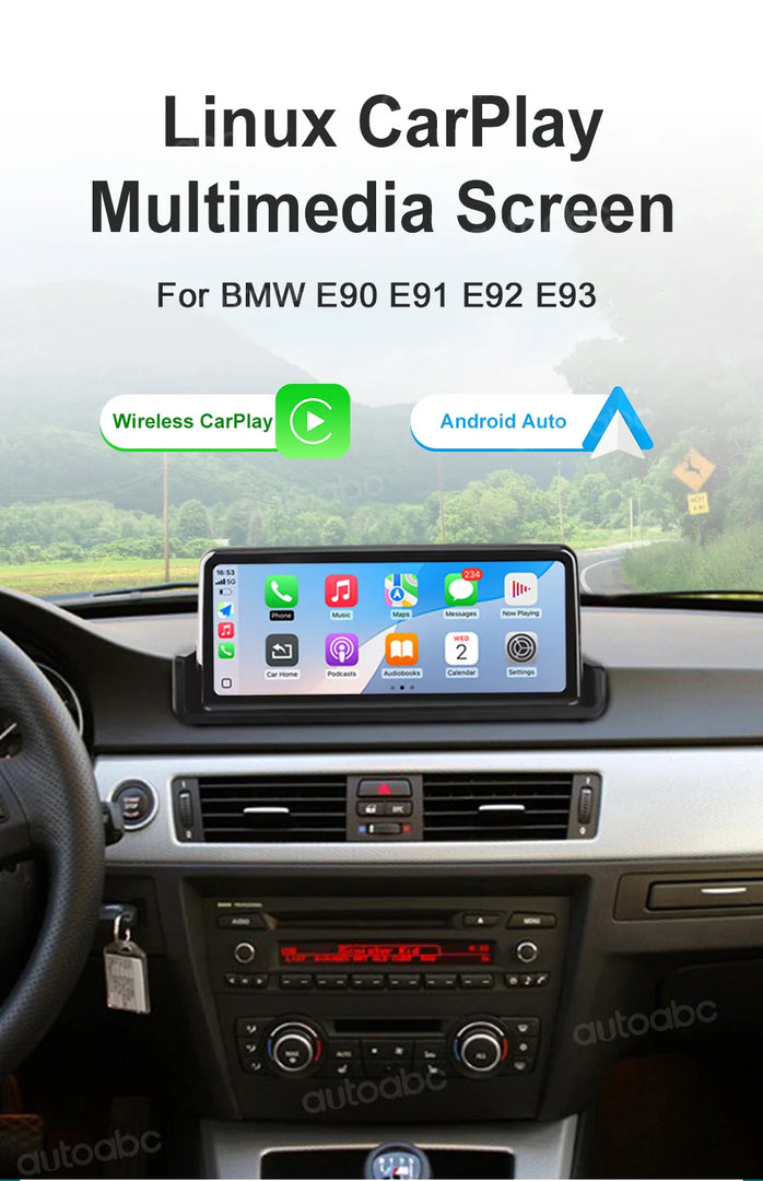 10.25″ Wireless CarPlay & Android Auto Screen for BMW 3 Series E90 E91 E92 E93 – No Factory Screen