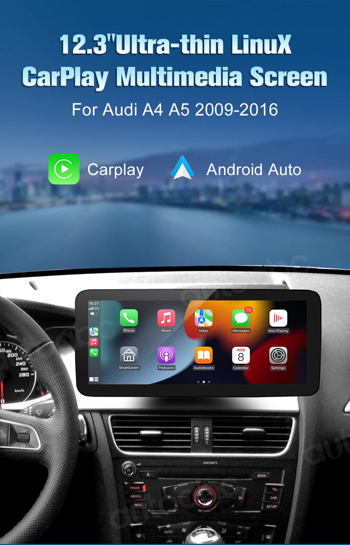 8.9″ Wireless CarPlay & Android Auto Screen for Audi A4 A5 2009–2016