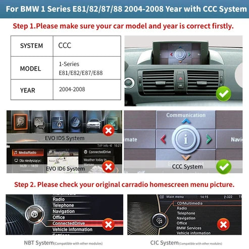 10.25″ Wireless CarPlay & Android Auto Screen for BMW 1 Series E81 E82 E87 E88 – CIC/CCC