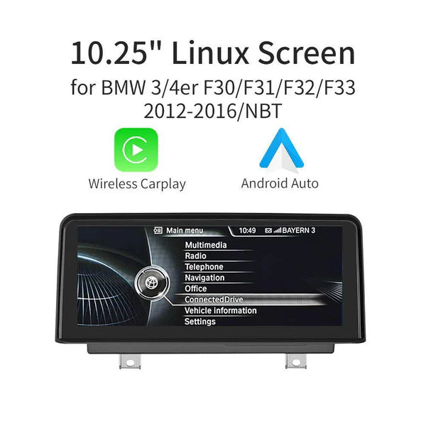 10.25" Touchscreen Linux Display for BMW 3/4 Series F30~F36 – Wireless CarPlay & Android Auto (NBT System)