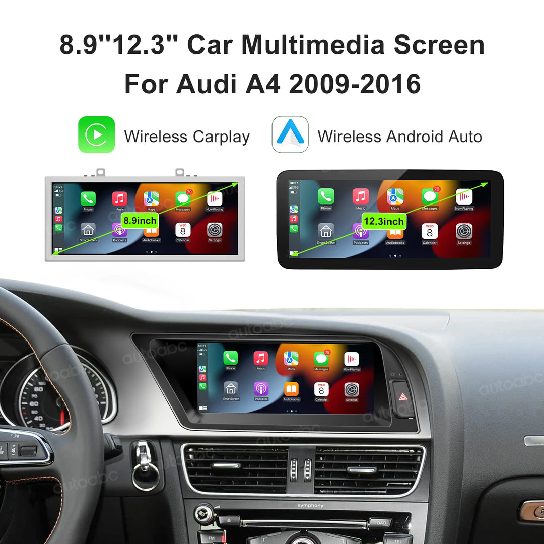 8.9″ Wireless CarPlay & Android Auto Screen for Audi A4 A5 2009–2016