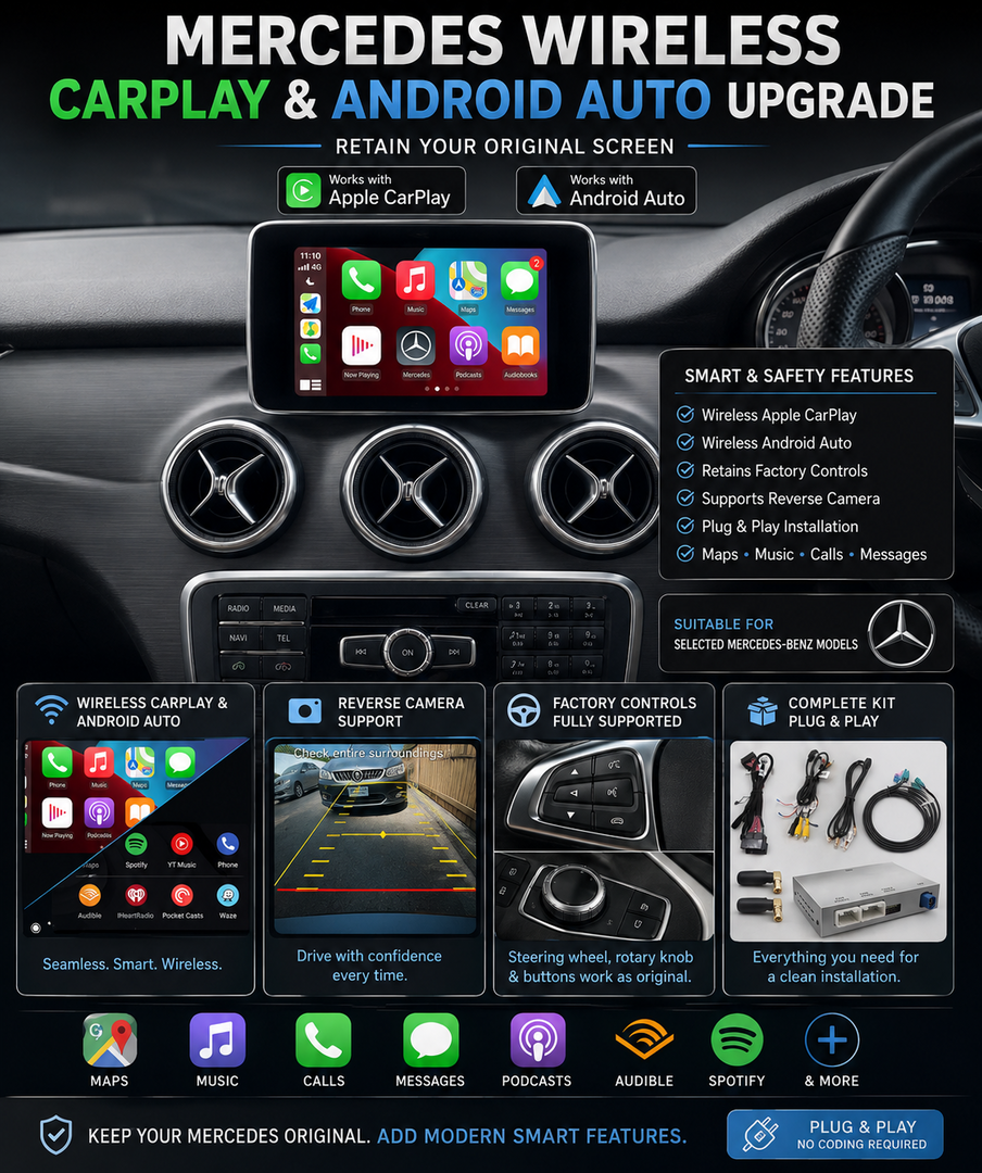 Mercedes Benz A / B / CLA Class WIRELESS Apple Carplay & Android Auto Upgrade KIT NTG 4.5 (2012-2014)