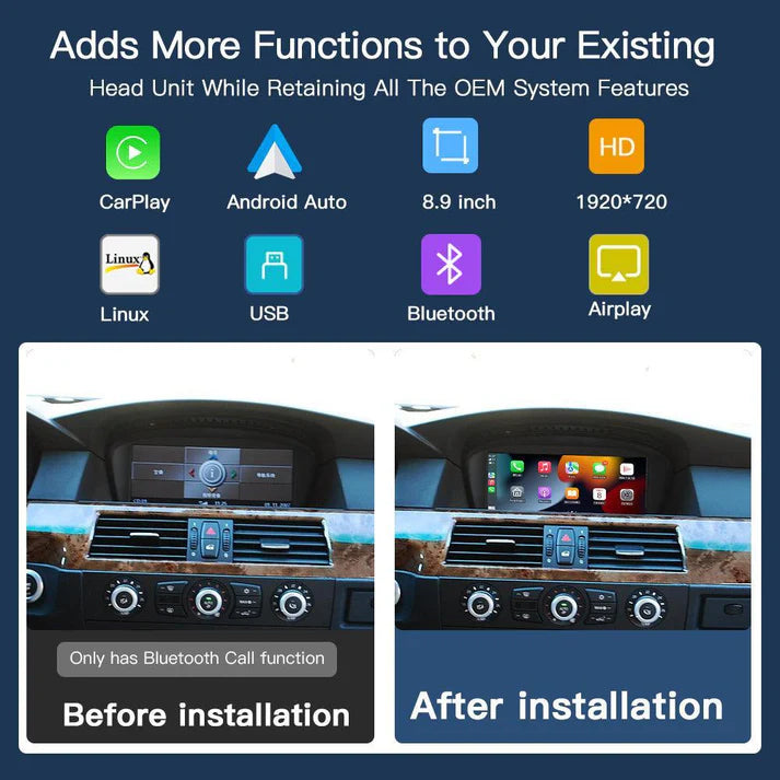 8.9'' Linux screen for BMW 3/5er E60~E93 with CIC Wireless CarPlay Android Auto