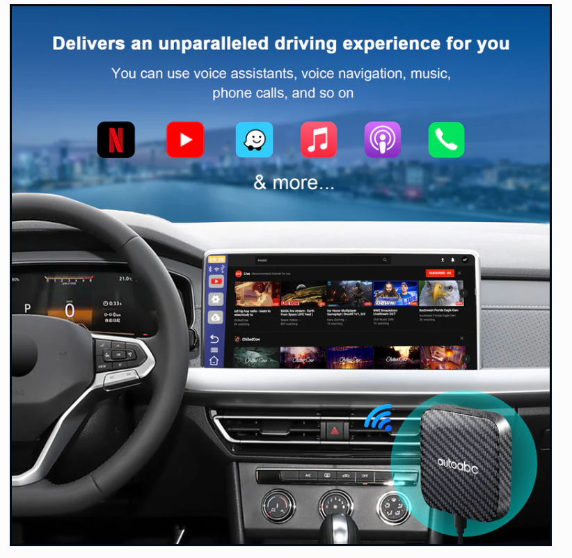 AutoABC Wired to Wireless CarPlay & Android Auto Magic AI Box